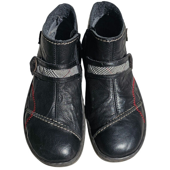 Rieker Black, Red Contrast Trim, Casual Ankle Boot Button Detail Zipper Size 39 - Picture 2 of 11